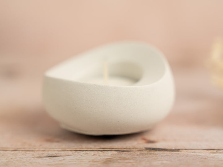 Rounded White Concrete Tea Light Holder