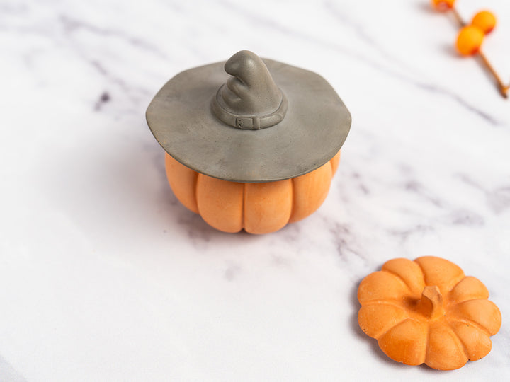 Concrete Pumpkin with Lid and Witch Hat