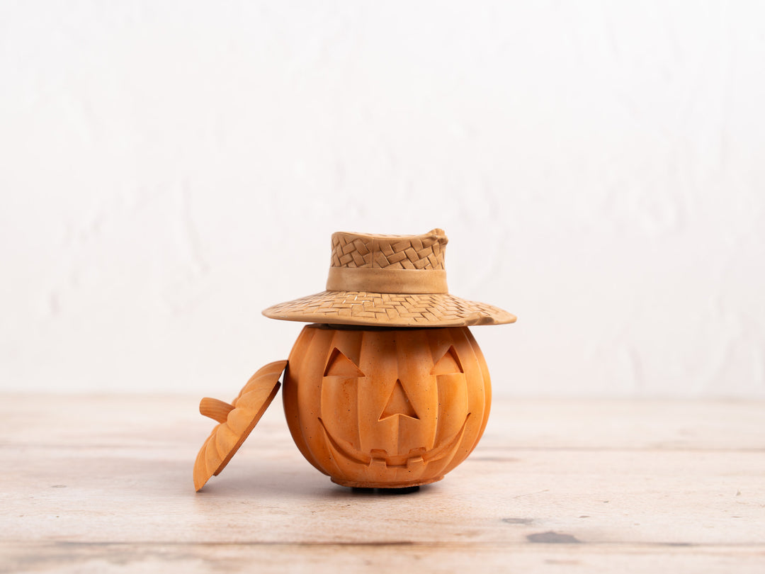 Concrete Jack O Lantern Pumpkin with Straw Hat