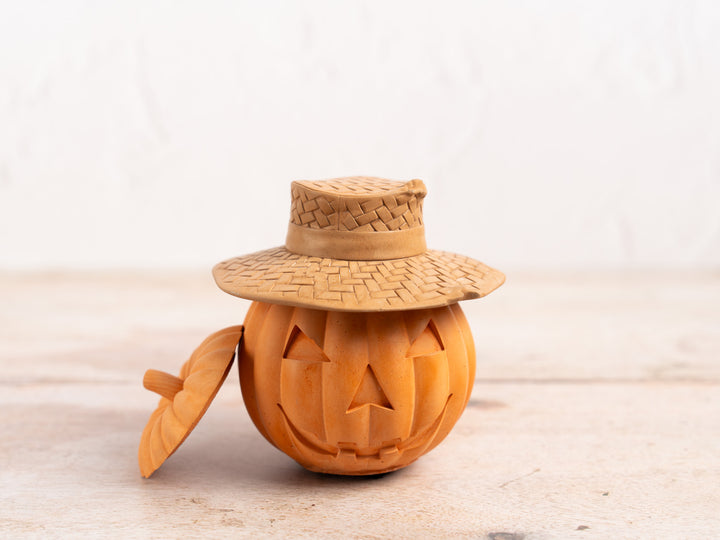 Concrete Jack O Lantern Pumpkin with Straw Hat