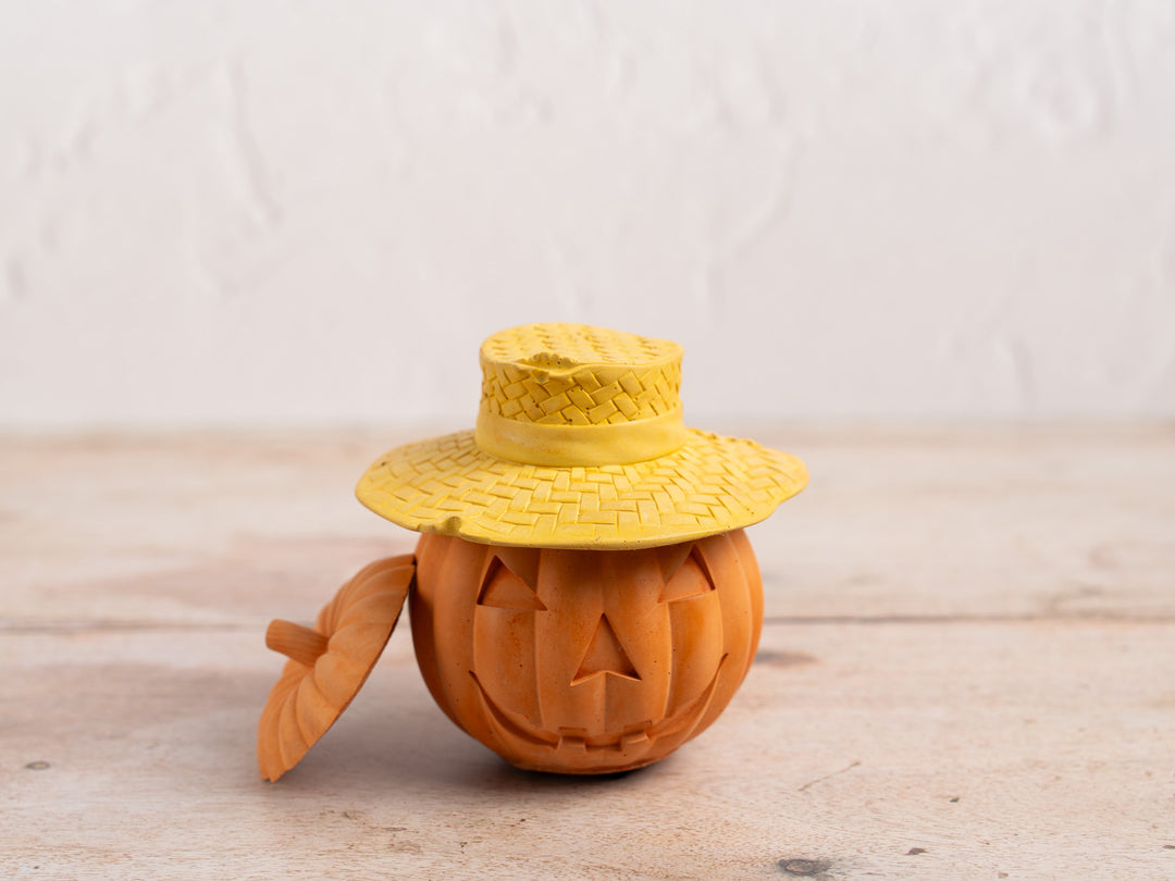 Concrete Jack O Lantern Pumpkin with Straw Hat
