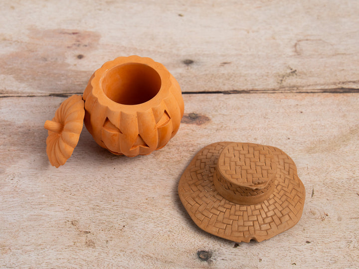 Concrete Jack O Lantern Pumpkin with Straw Hat