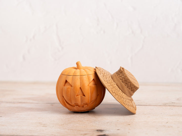 Concrete Jack O Lantern Pumpkin with Straw Hat