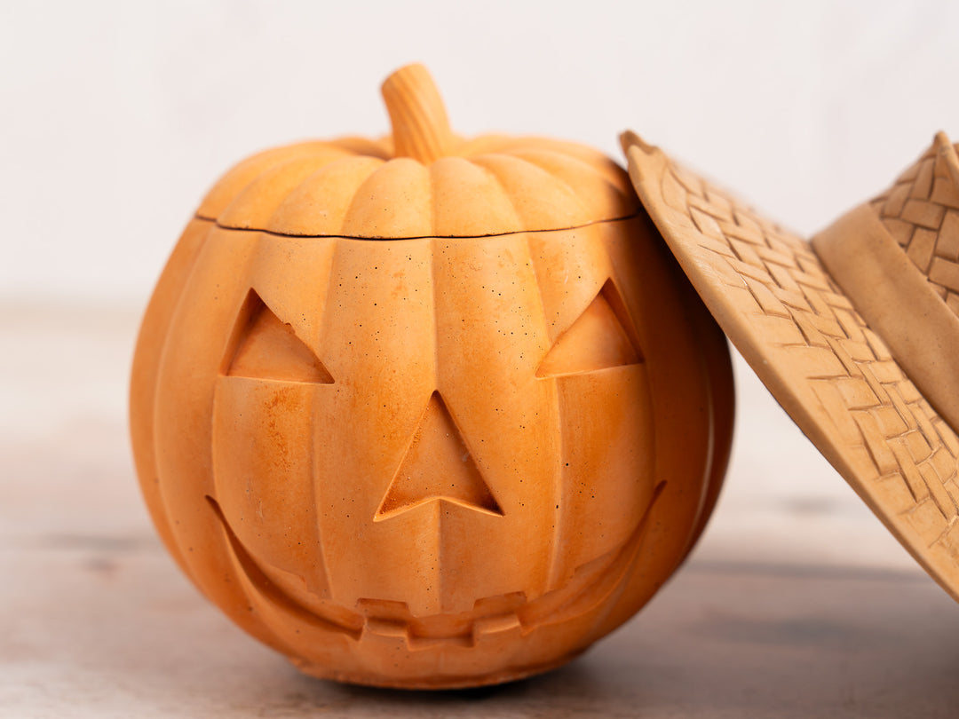 Concrete Jack O Lantern Pumpkin with Straw Hat