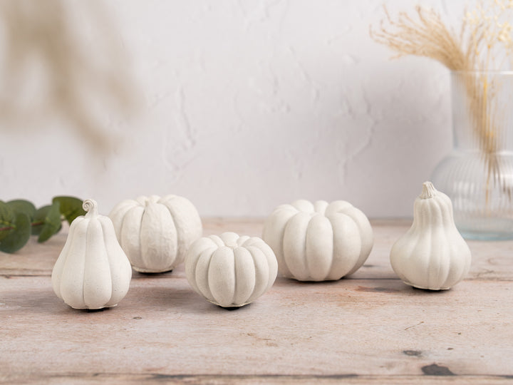 Handmade White Concrete Pumpkin for Autumn Decor, 5 styles available