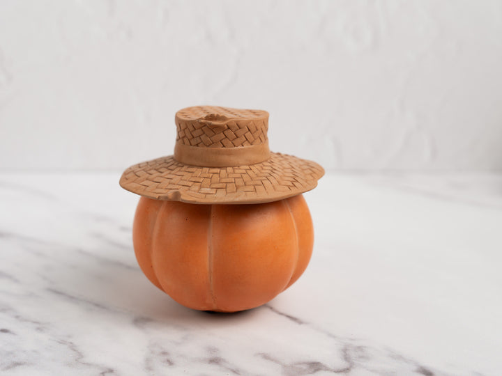 Concrete Pear Shaped Pumpkin with Straw Hat