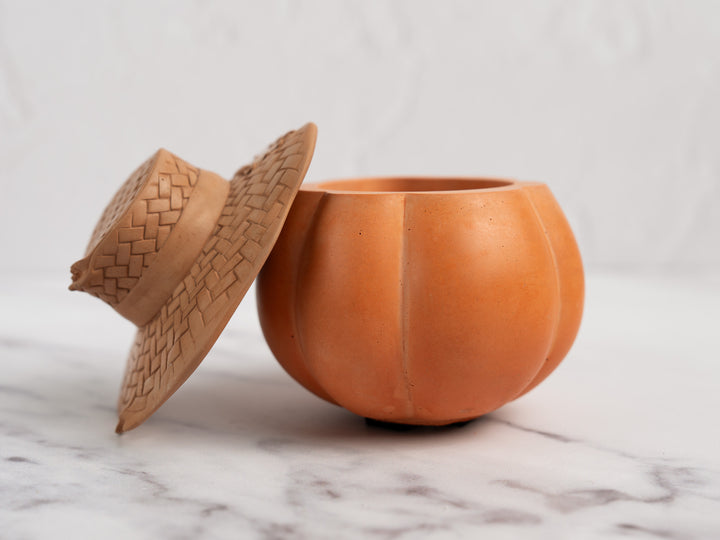 Concrete Pear Shaped Pumpkin with Straw Hat