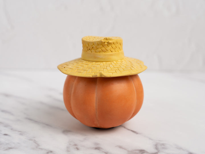 Concrete Pear Shaped Pumpkin with Straw Hat