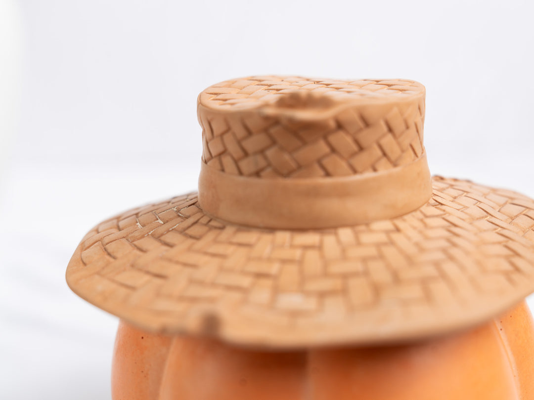 Concrete Pear Shaped Pumpkin with Straw Hat