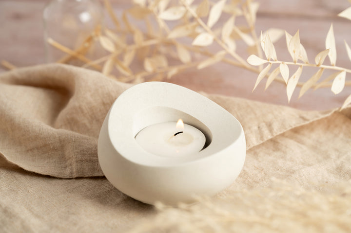 Rounded White Concrete Tea Light Holder