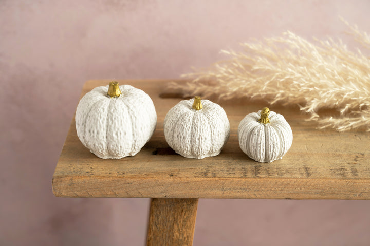 3D White and Gold Concrete Pumpkins
