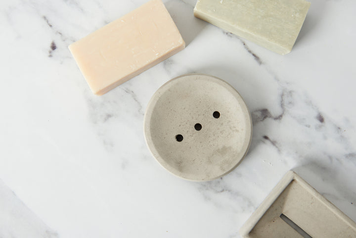 Round Draining Concrete Soap Dish