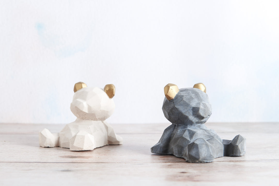 Geometric Teddy Bear Concrete Bookends