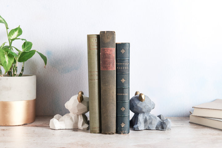 Geometric Teddy Bear Concrete Bookends