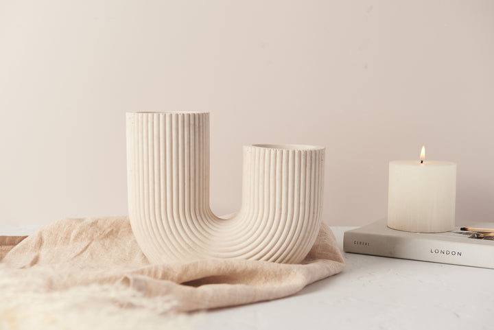 White Concrete U-Shaped Vase