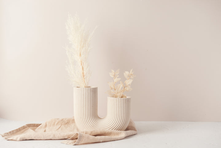 White Concrete U-Shaped Vase