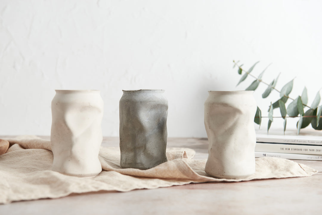 Crushed Can Style Concrete Pot