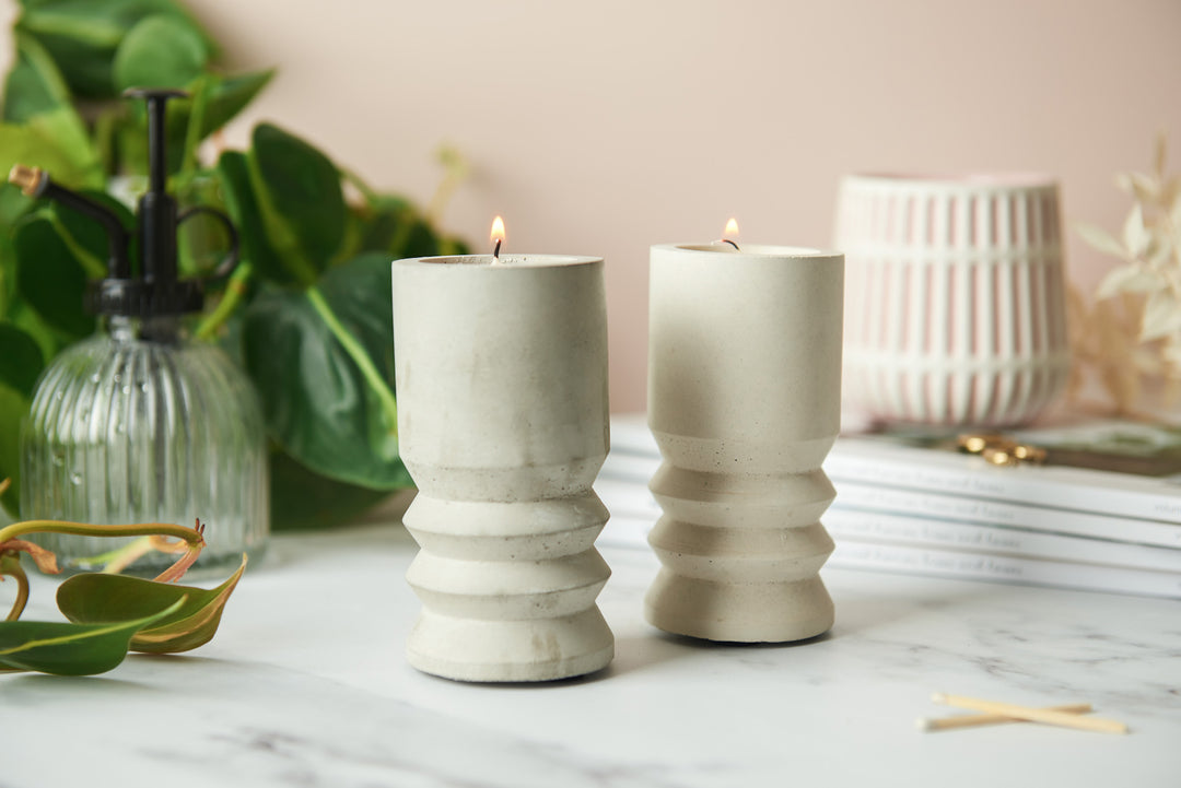 Pillar concrete tea light holders