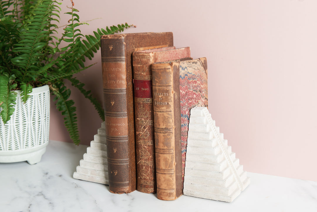 Concrete Mayan Pyramid Bookends With Steps